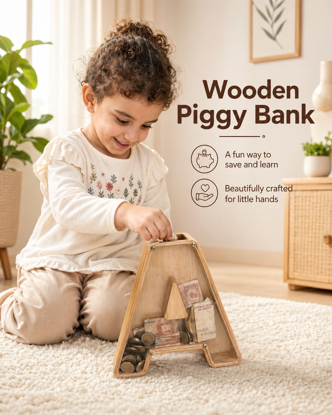 Wooden Piggy Bank - حصالة خشبية Secondary image