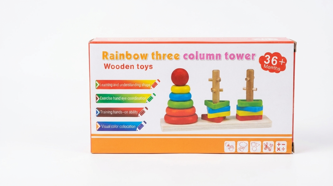 Wooden Rainbow Three Column Stacking Tower Main image
